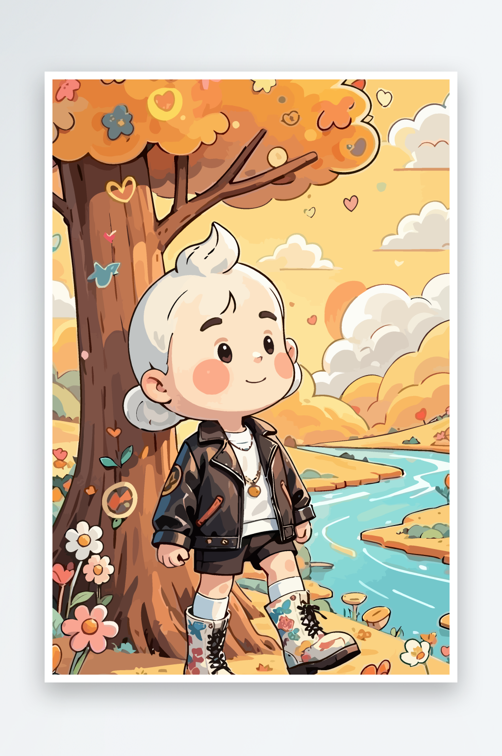 小男孩儿童插画图形元素素材