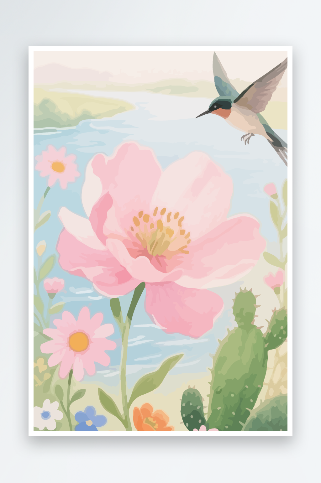 花朵鸟矢量插画图形元素素材