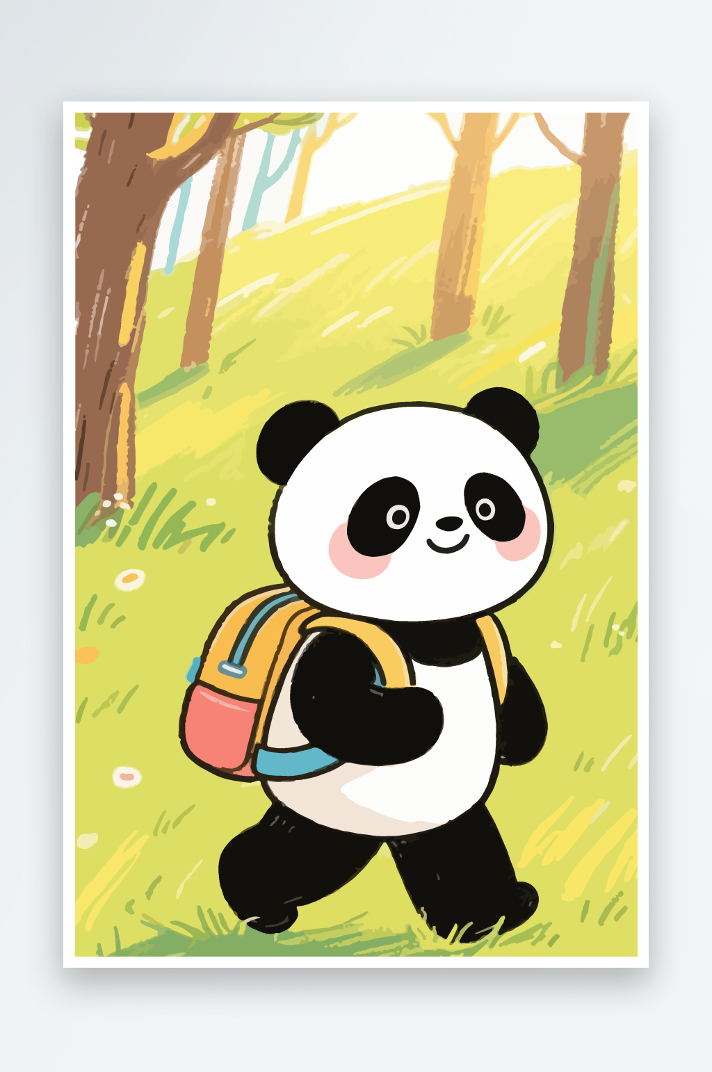 背着书包去上学的小动物插画素材