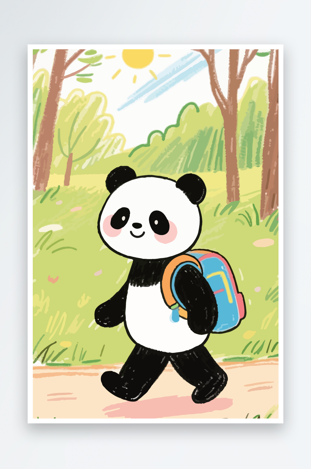 背着书包去上学的小动物插画素材