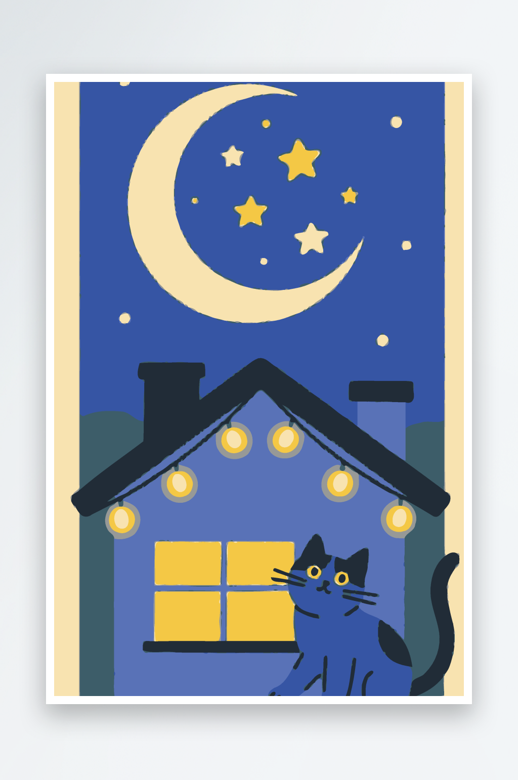 猫夜景矢量插画图形素材