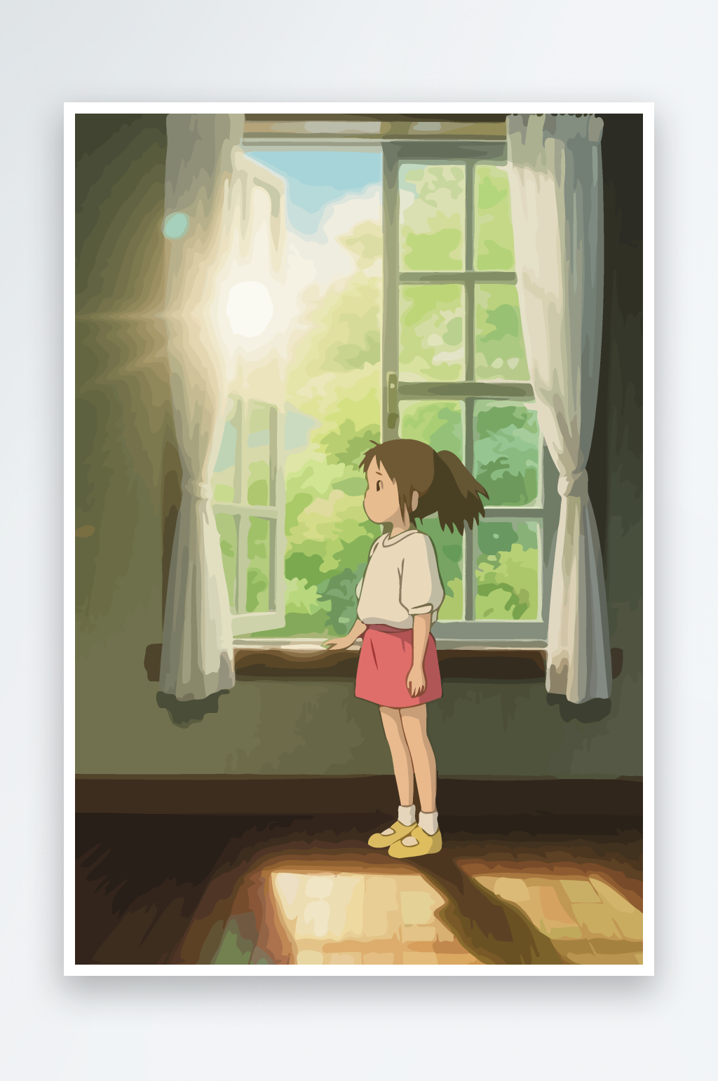 女孩窗户矢量插画元素素材