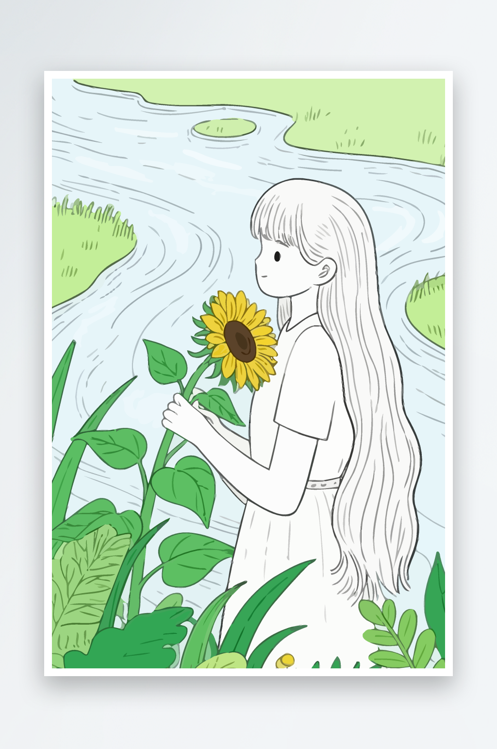 长发美女插画图形元素素材