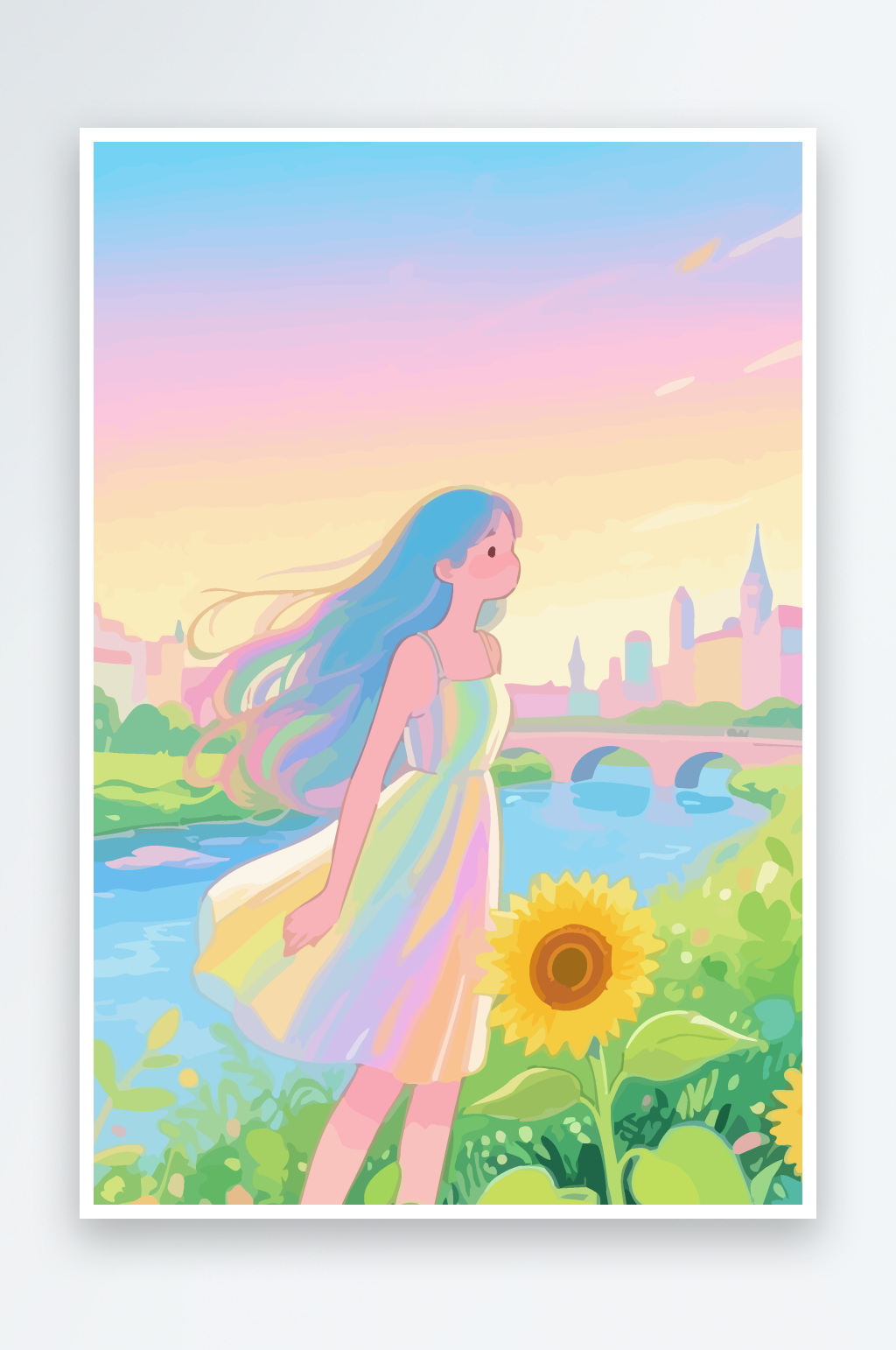 长发美女插画图形元素素材