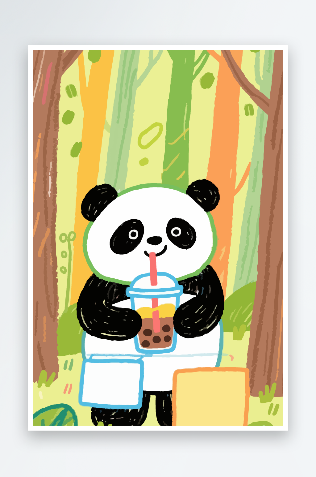 卡通可爱奶茶大熊猫插画素材