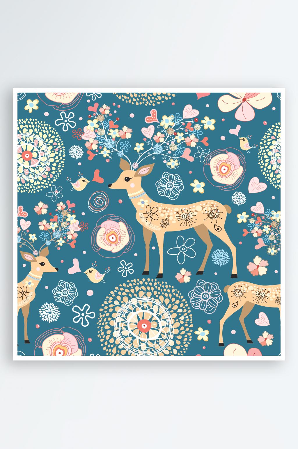 鲜花与小鹿卡通插画背景素材