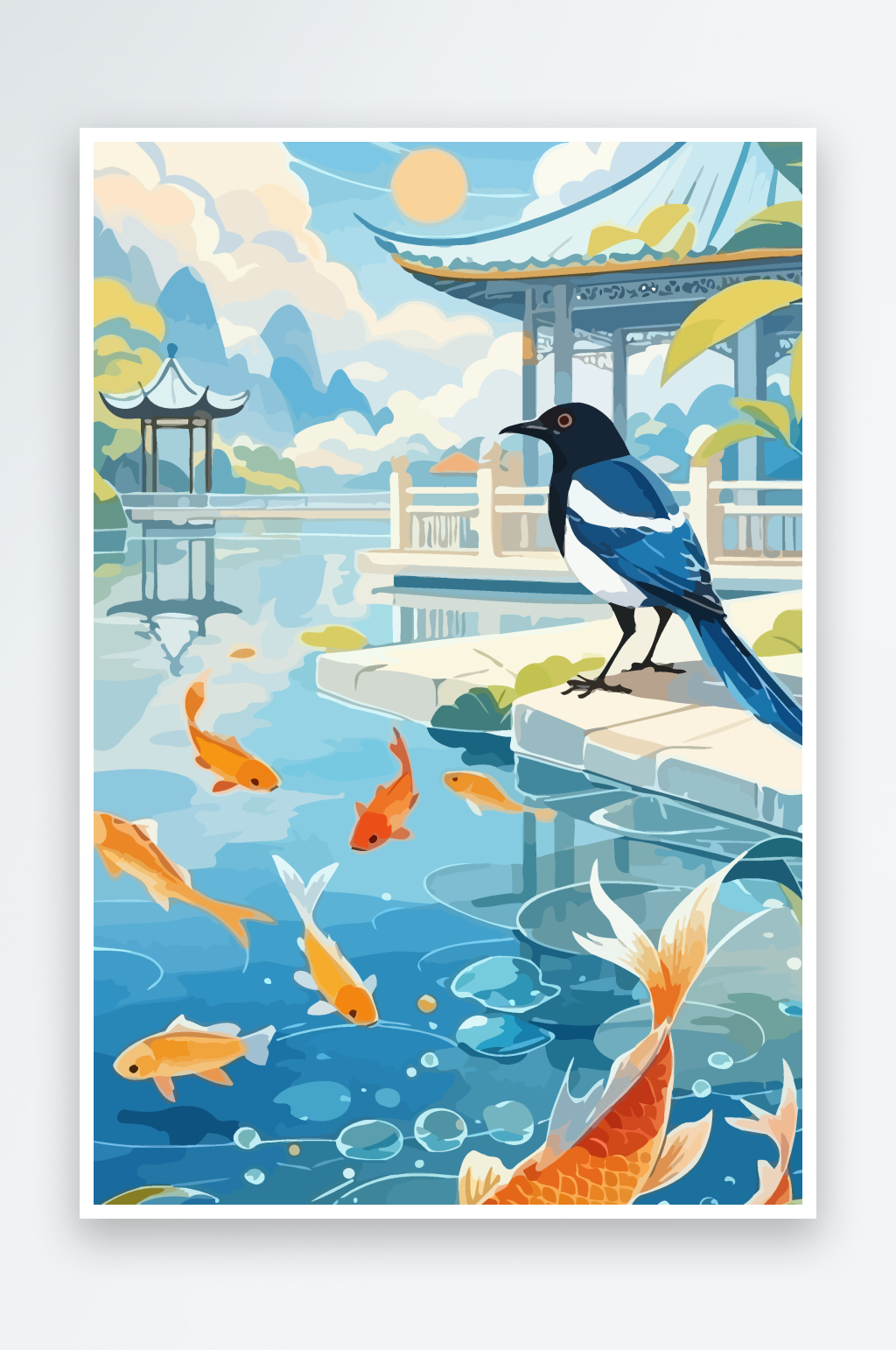喜鹊矢量插画图形元素素材