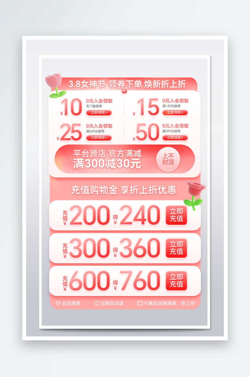 妇女节元素营销红包优惠券模板素材