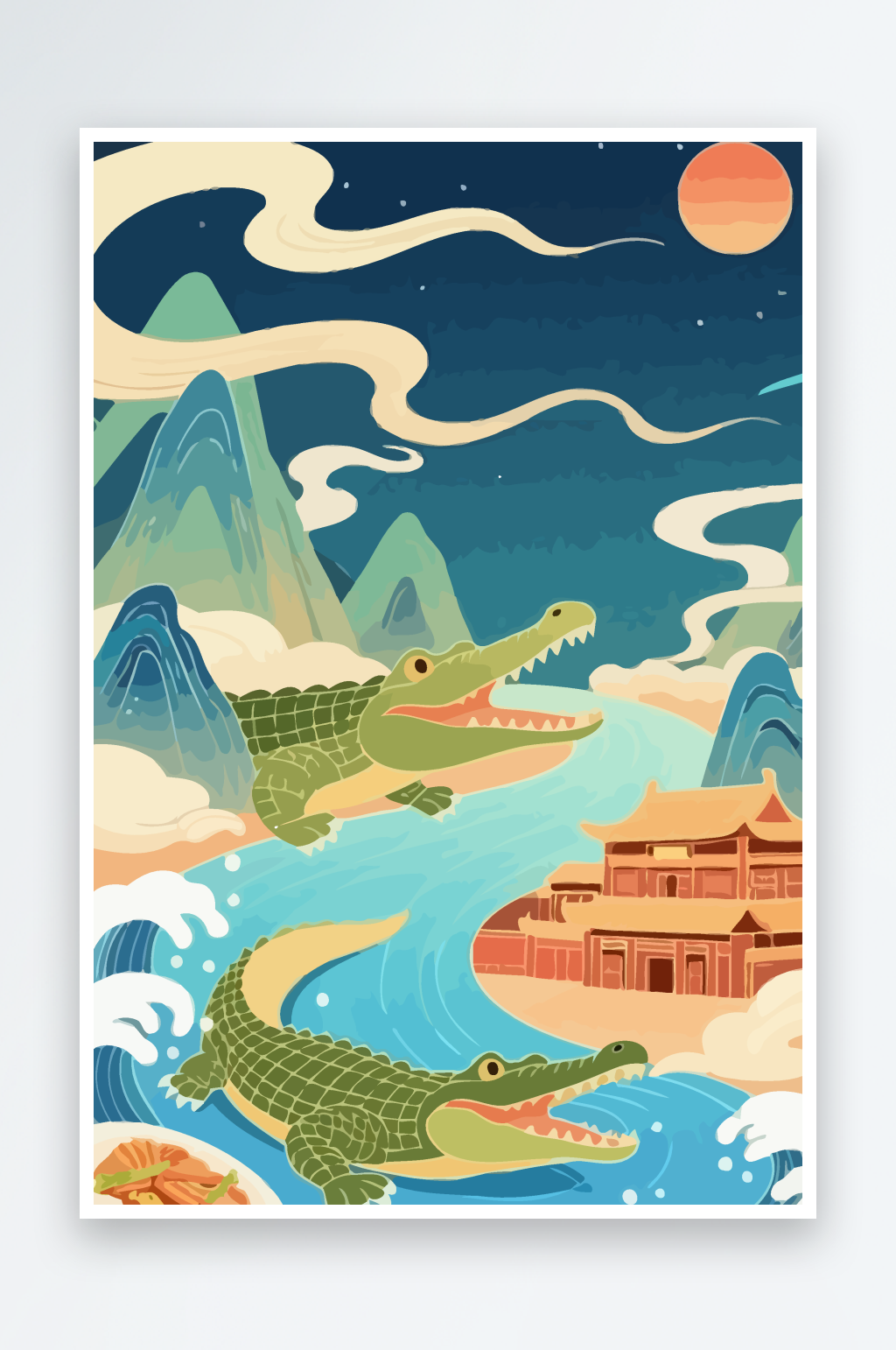 鳄鱼娃娃插画图形元素素材