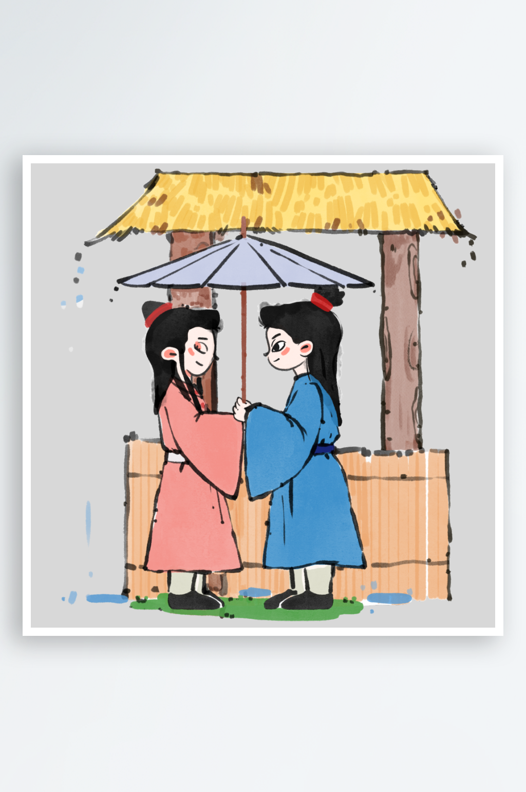 手绘古代驿站草棚元素素材
