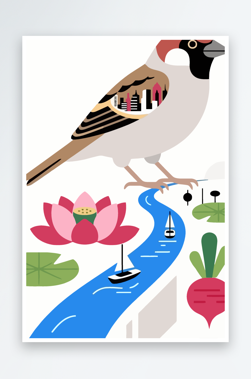 麻雀小鸟飞禽山雀插画元素素材