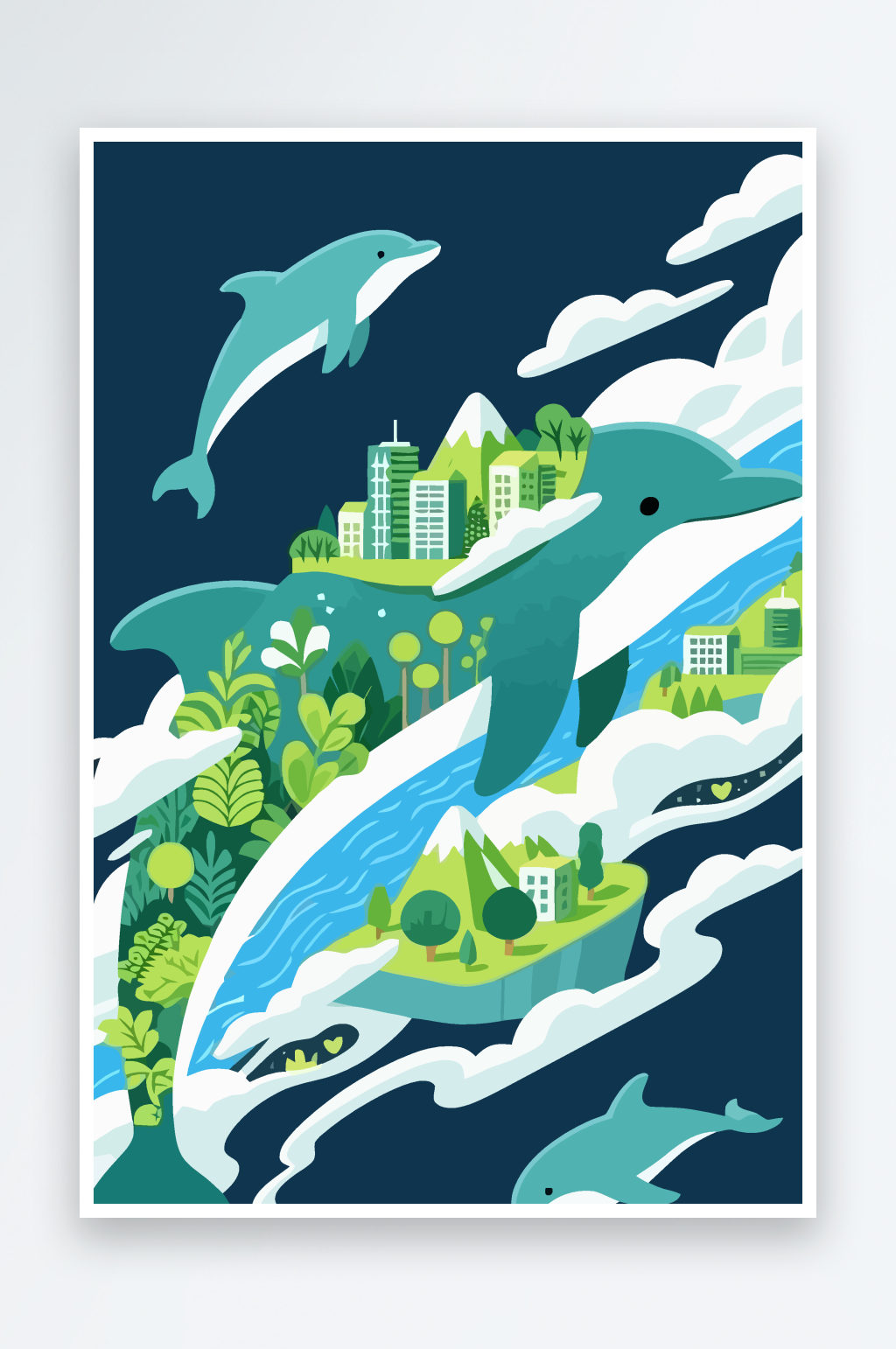 海豚矢量插画图形元素素材
