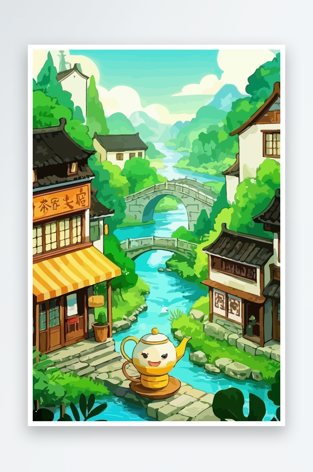 茶杯娃娃插画图形素材