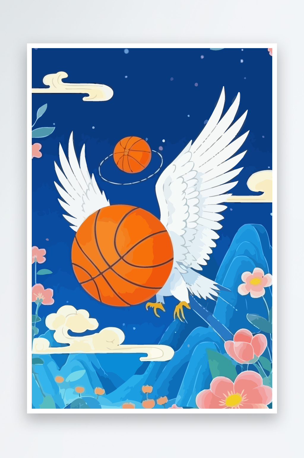 篮球仙鹤娃娃插画图形素材