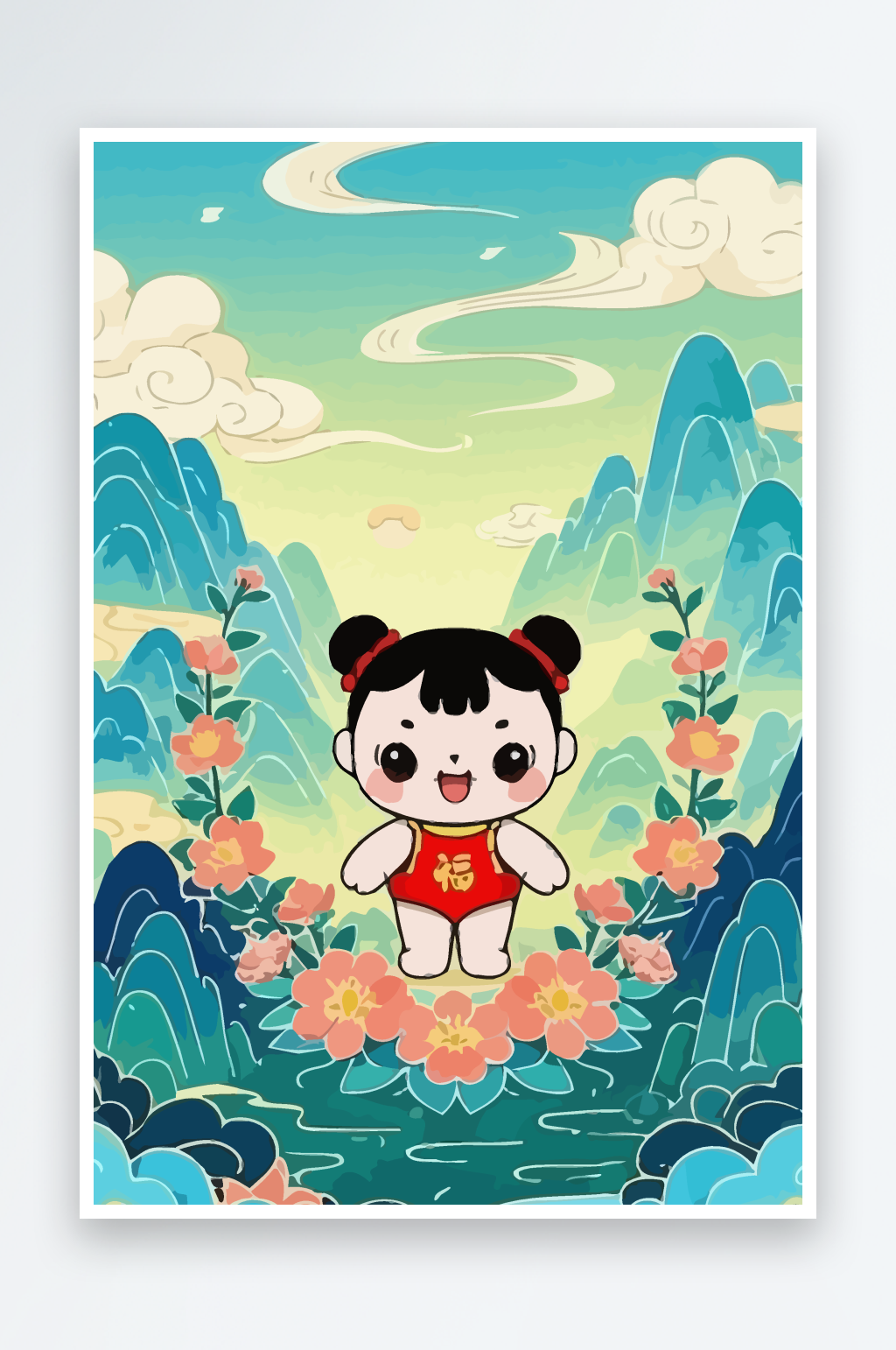 孩童娃娃风景插画图形素材