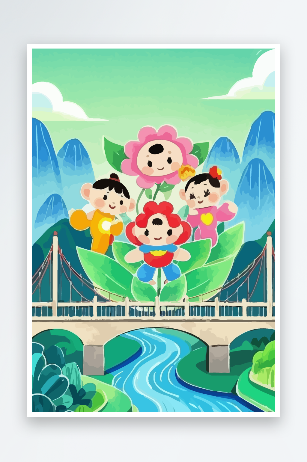 孩童娃娃风景插画图形元素素材