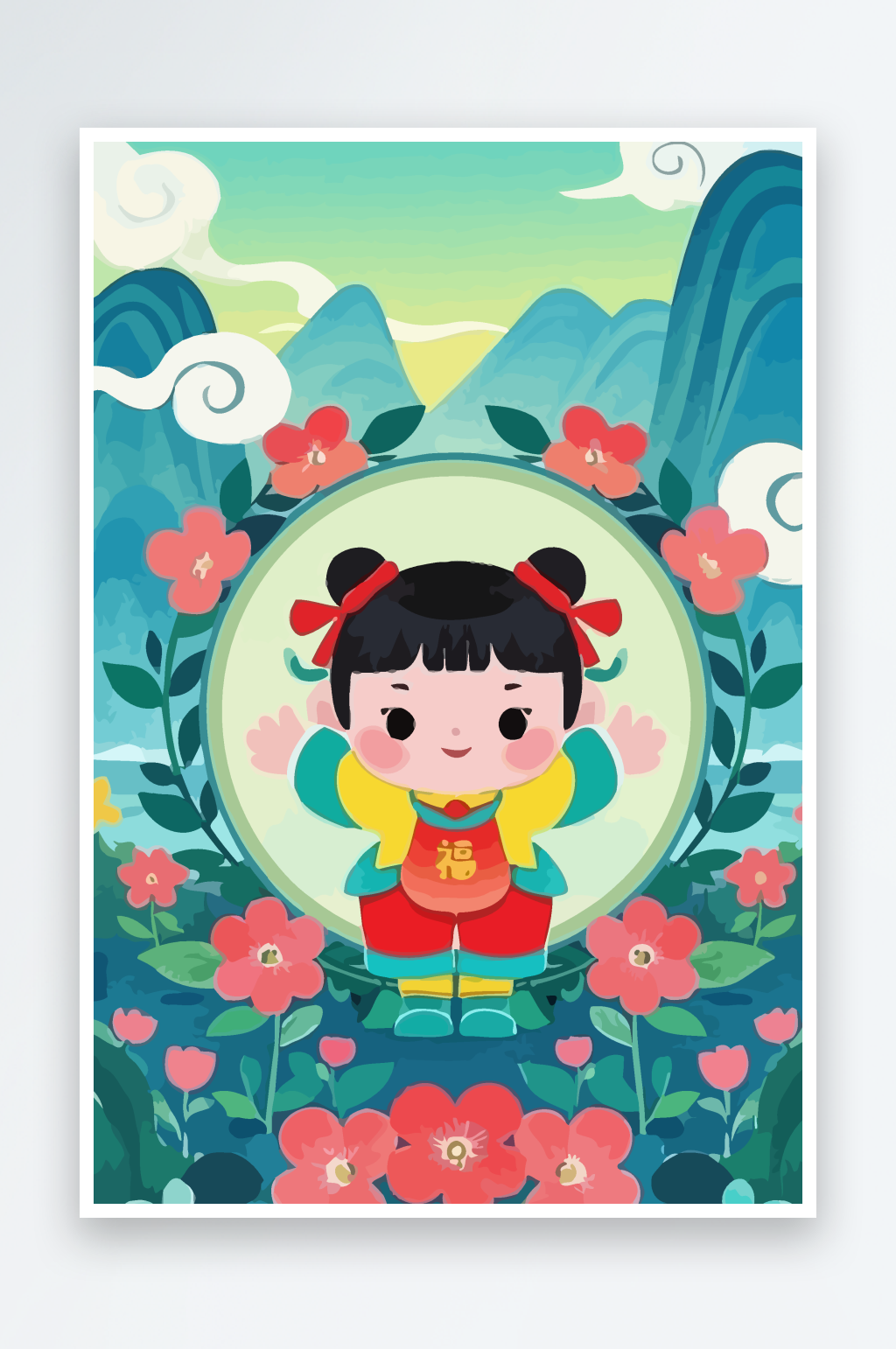 孩童娃娃风景插画图形素材
