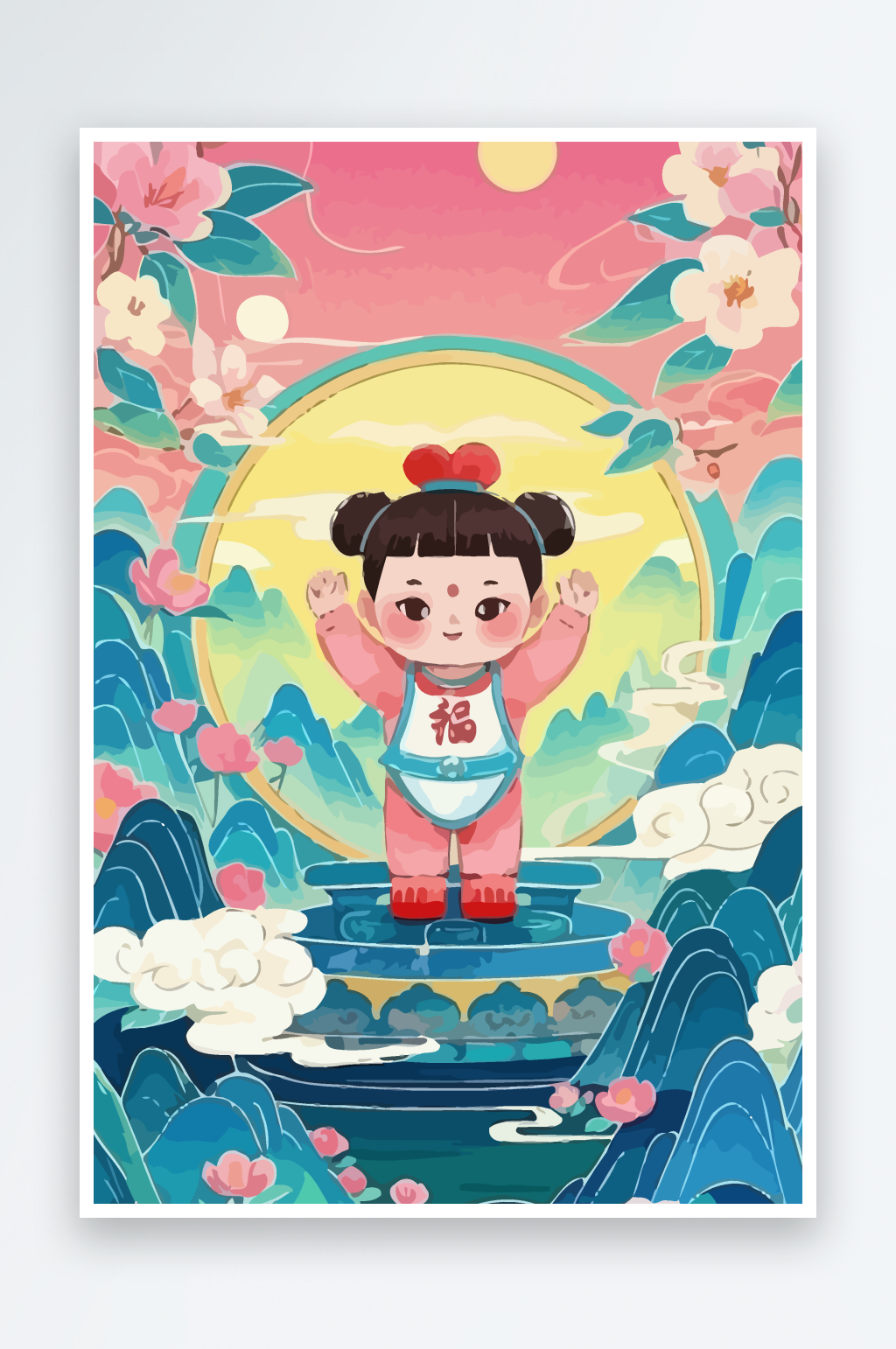孩童娃娃风景插画图形素材