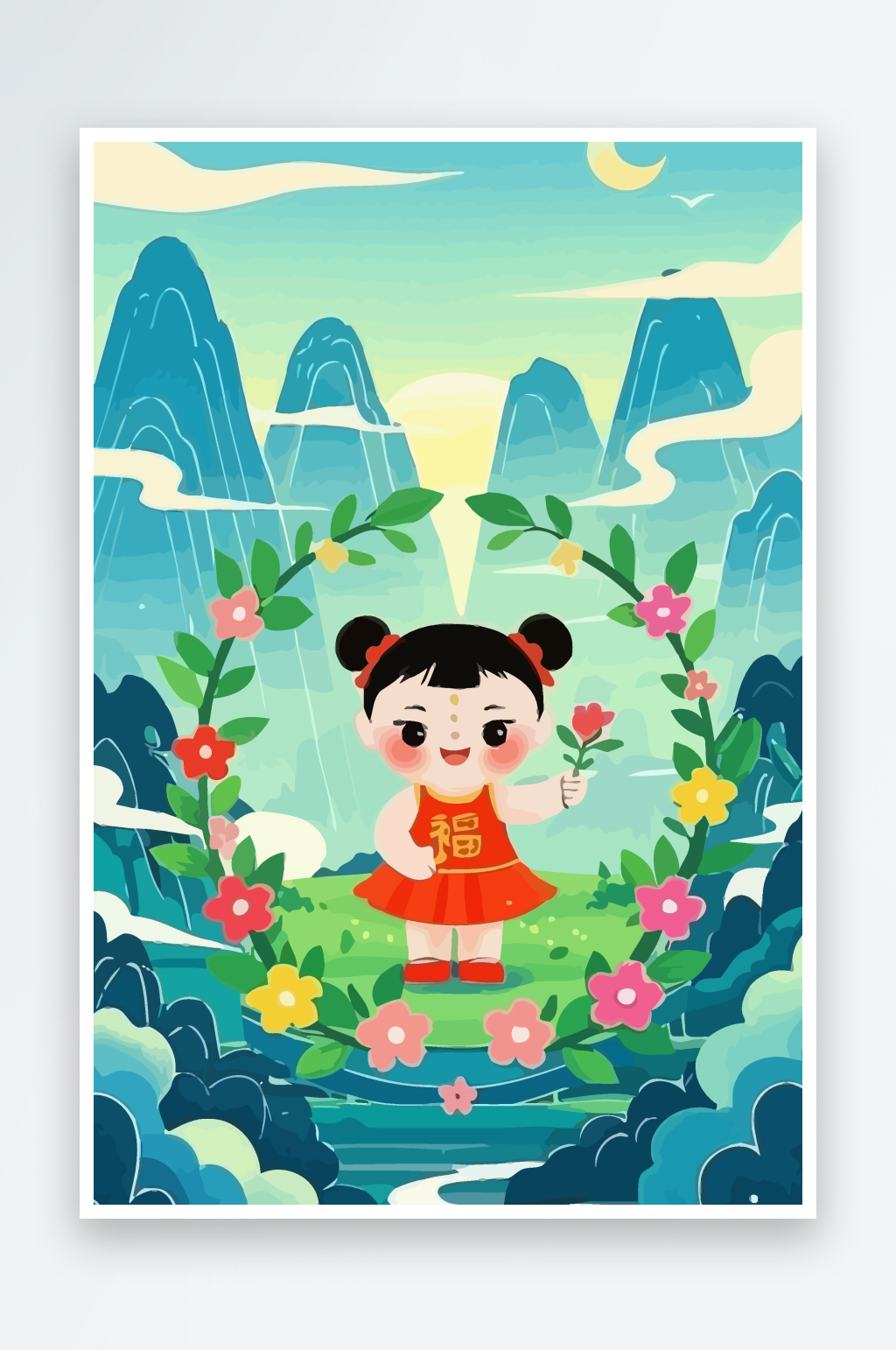 孩童娃娃风景插画图形素材