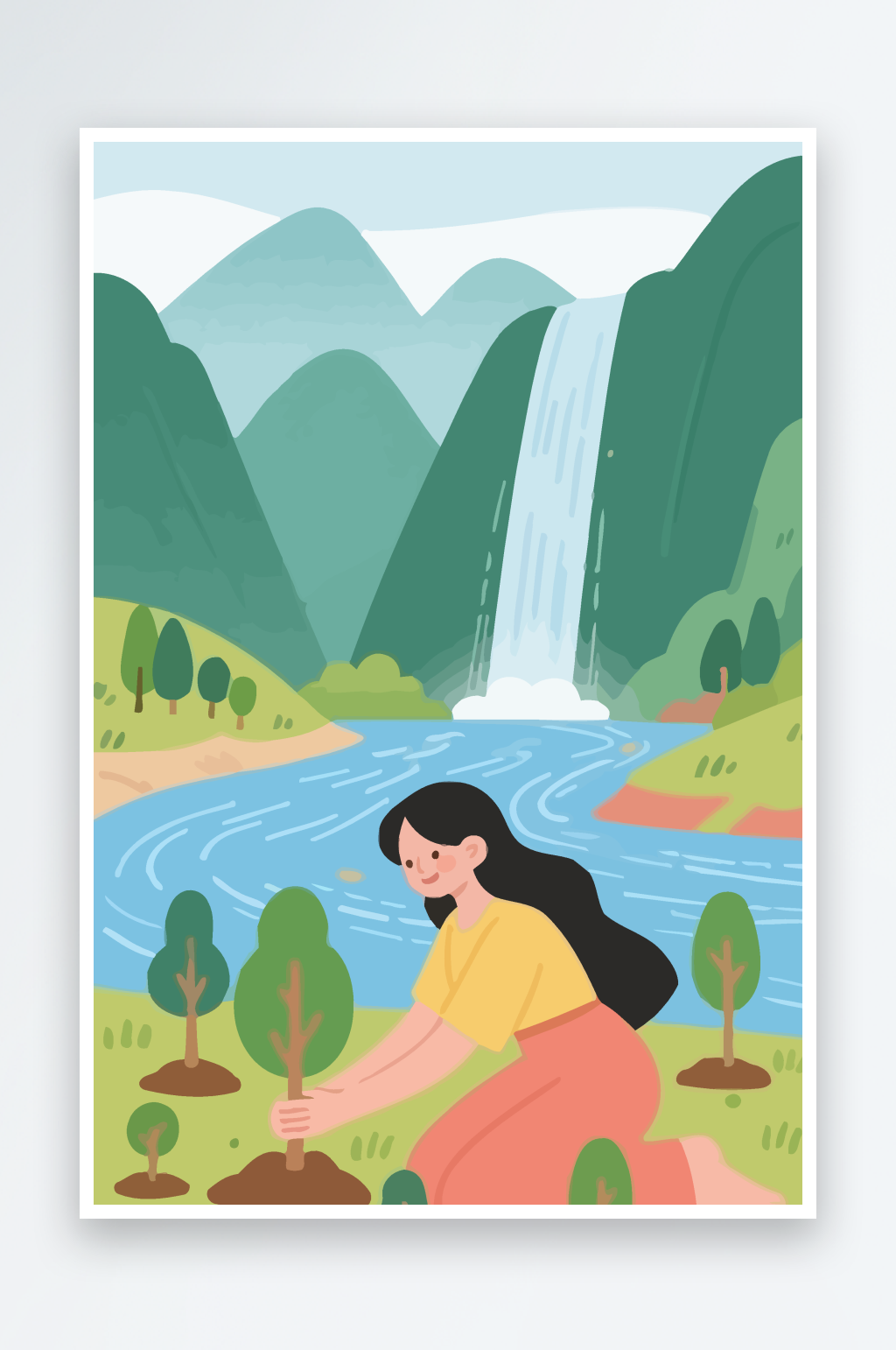 美女风景树插画图形元素素材