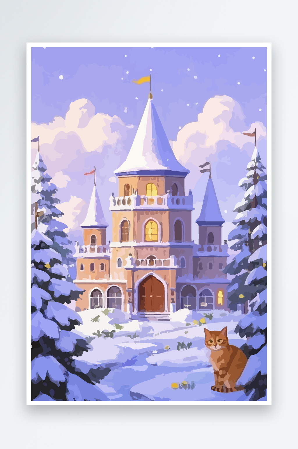欧式建筑猫插画图形素材