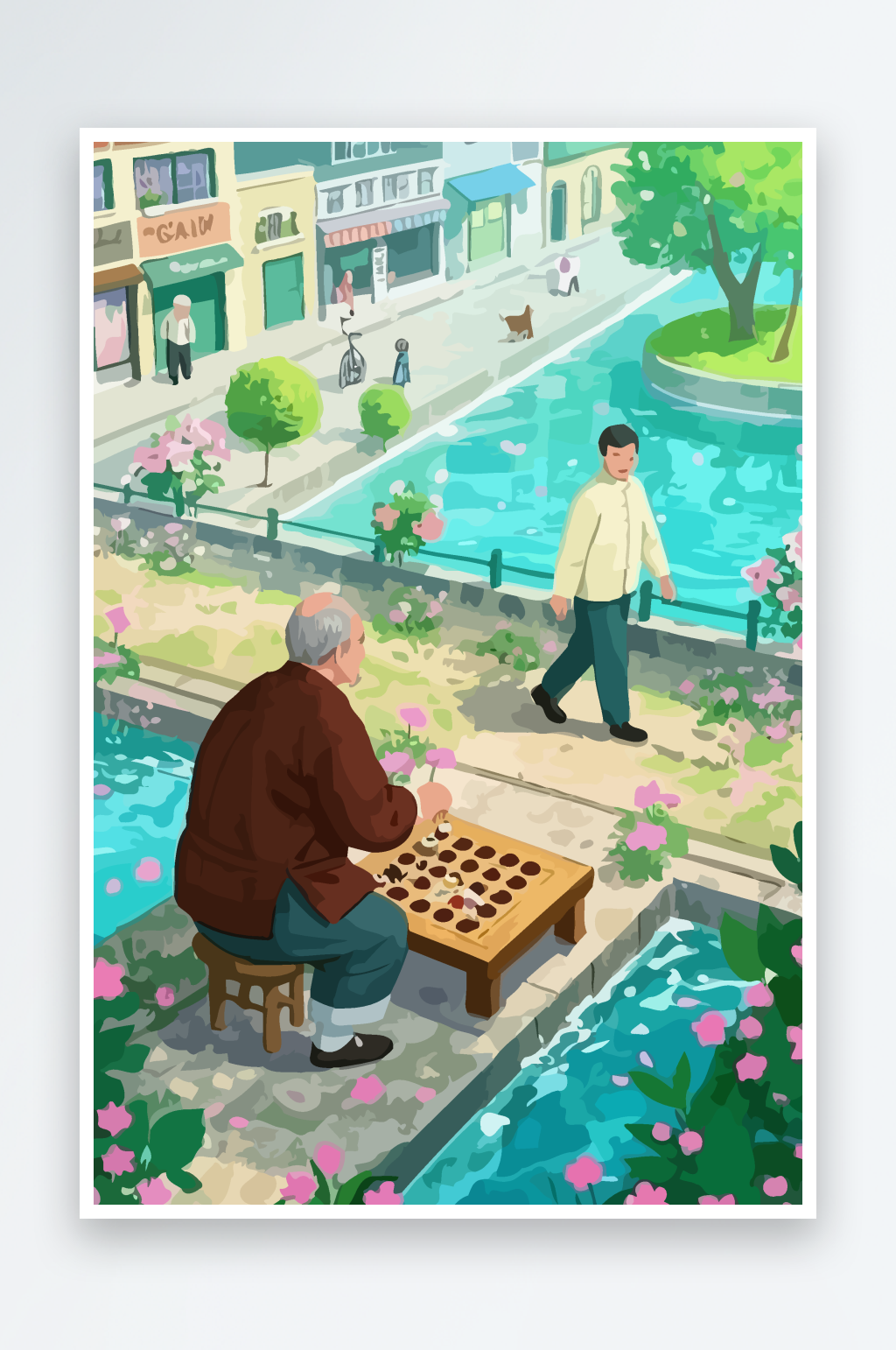 老人下棋矢量插画图形素材