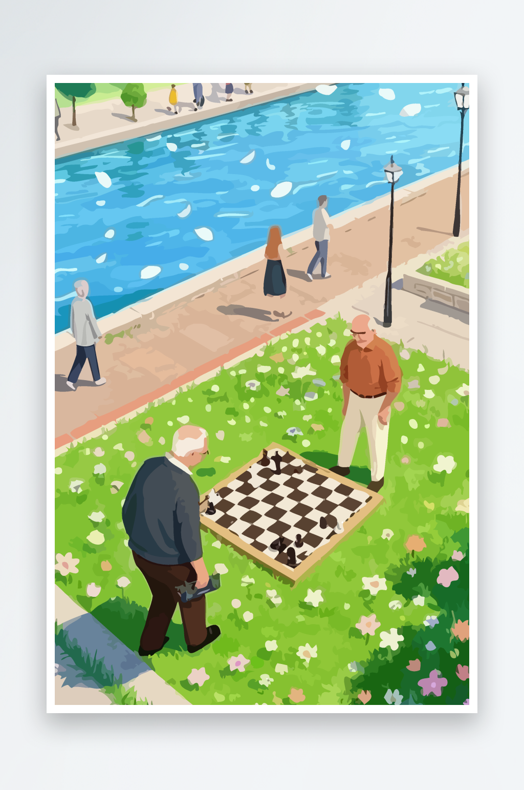 老人下棋矢量插画图形元素素材