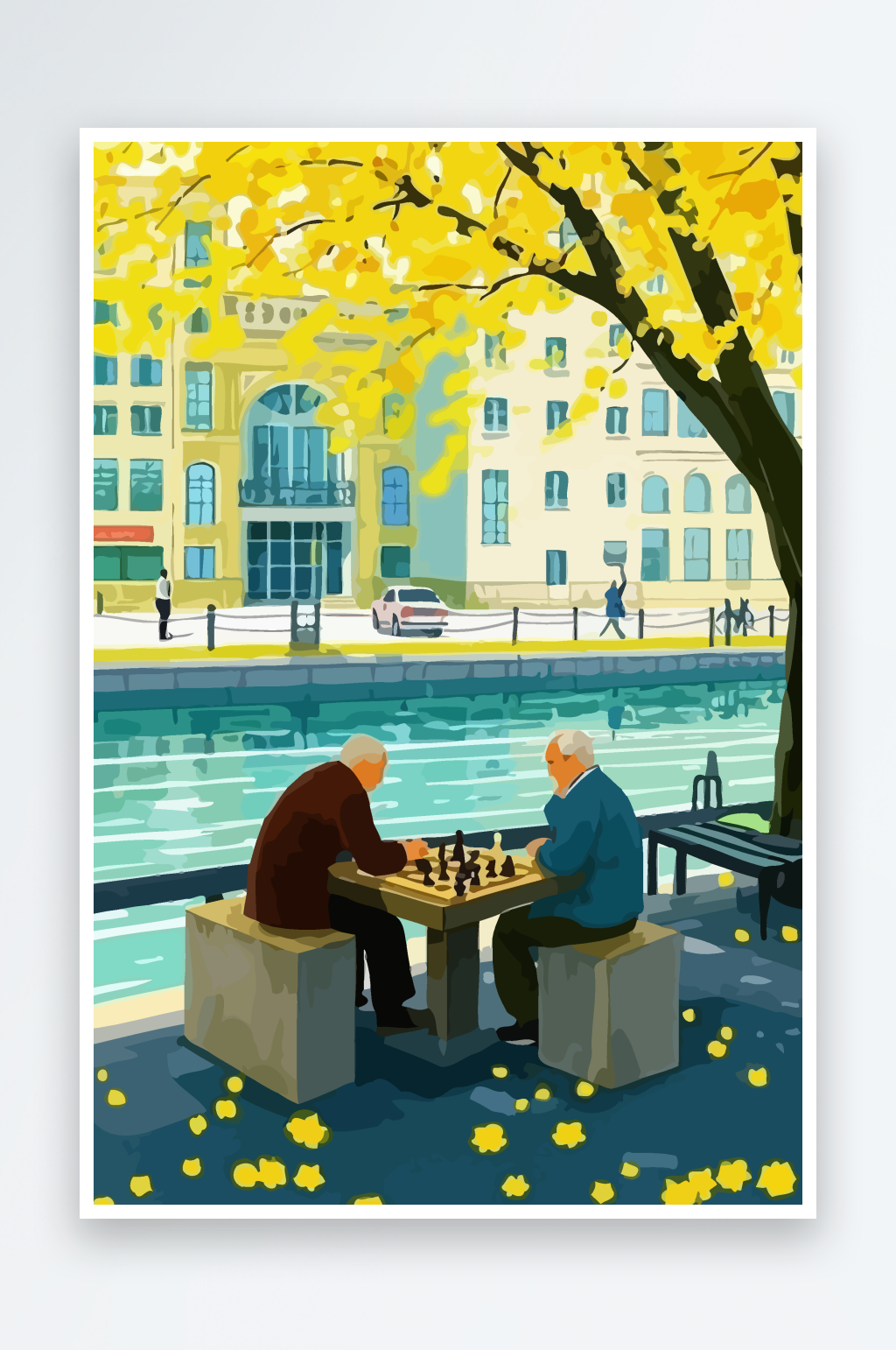 老人下棋矢量插画图形元素素材