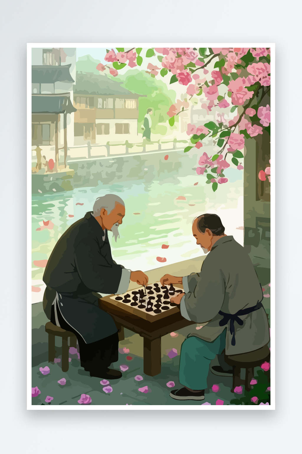 老人下棋矢量插画图形元素素材