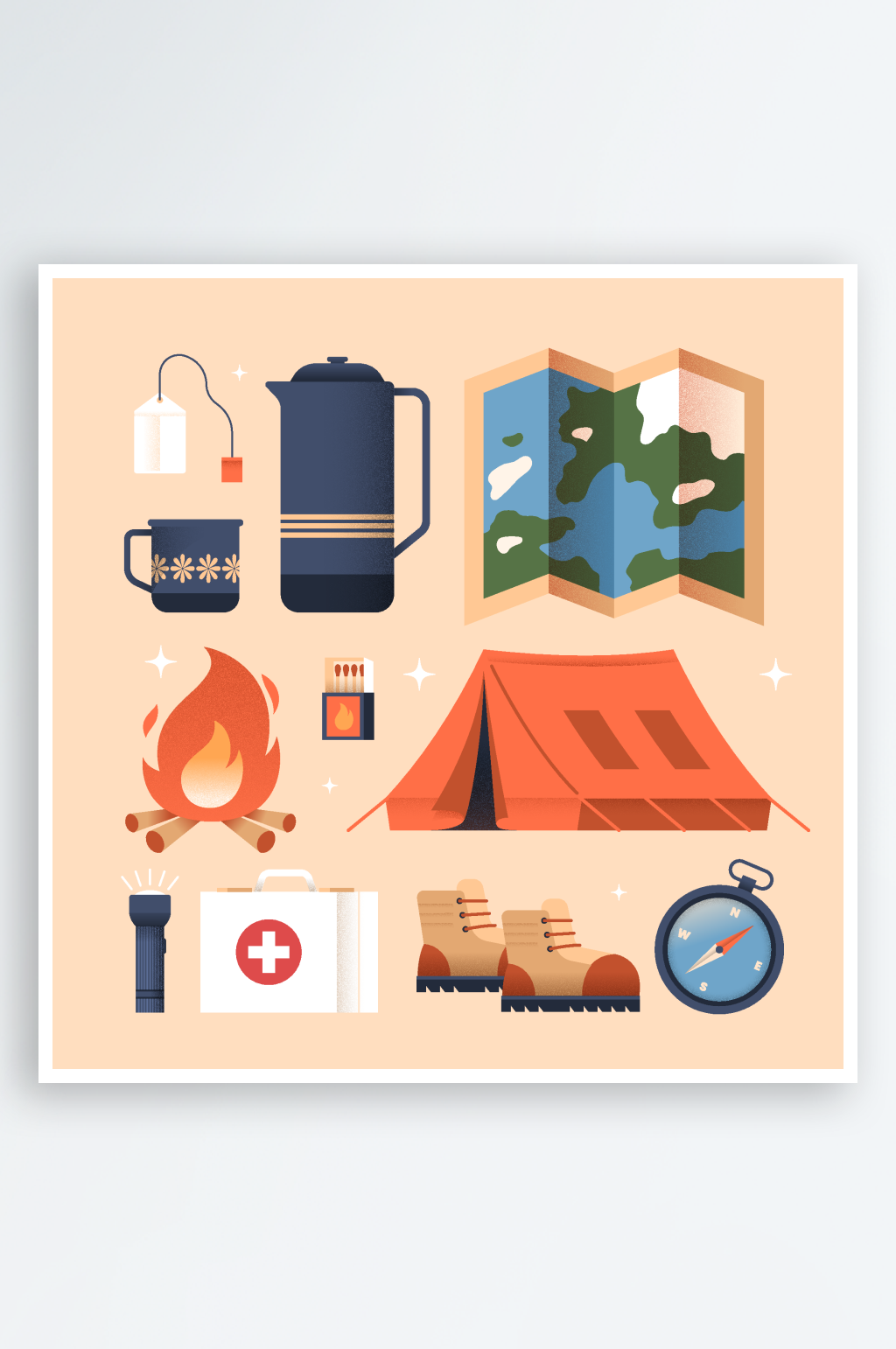 徒步旅行露营扁平风图标元素素材