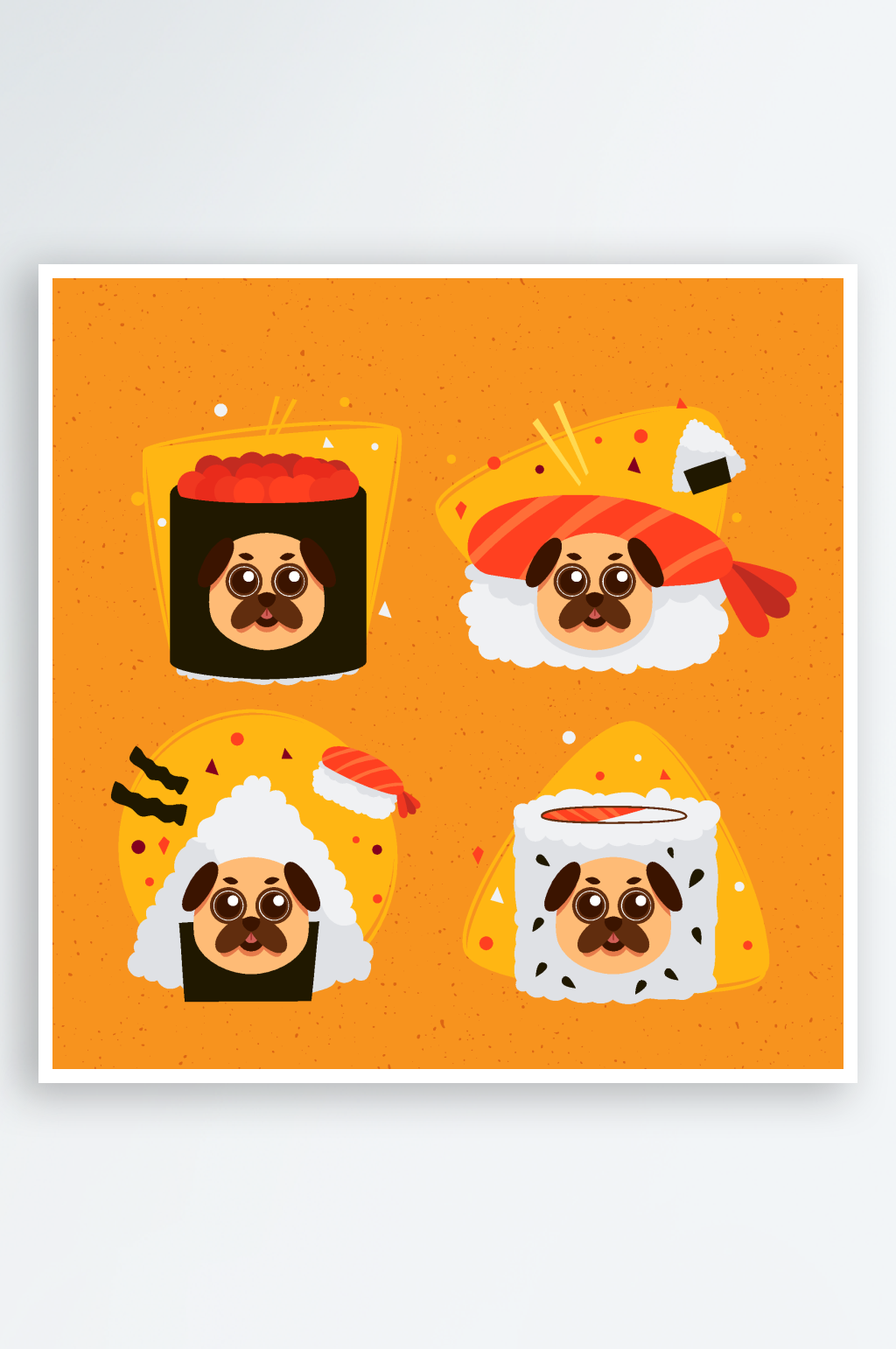 可爱日本美食主题狗狗插画素材