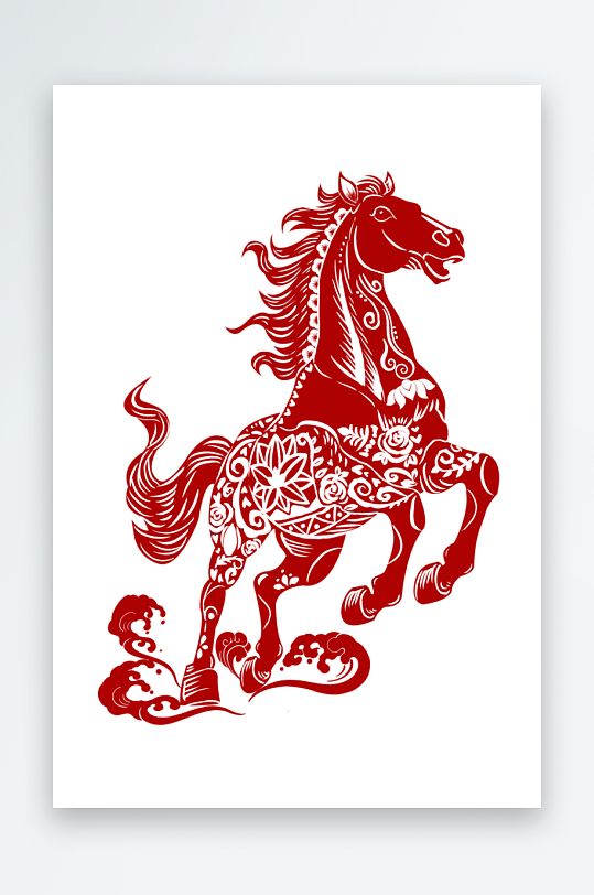 简约国风剪纸窗花马年马形象剪纸元素-众图网