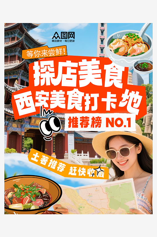 時尚美食博主城市探店人物小紅書封面海報