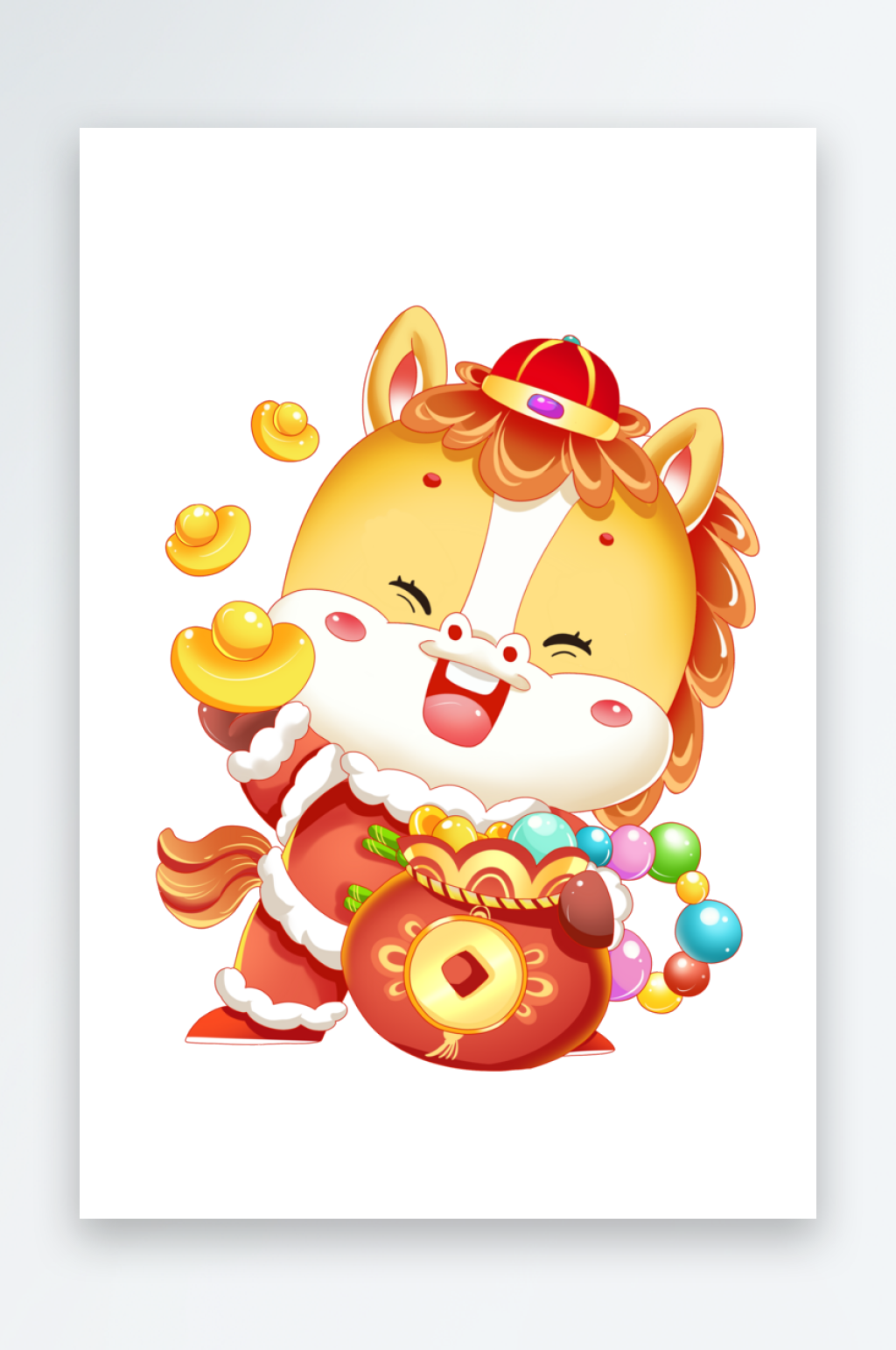 马年卡通小马春节福袋金元宝场景素材