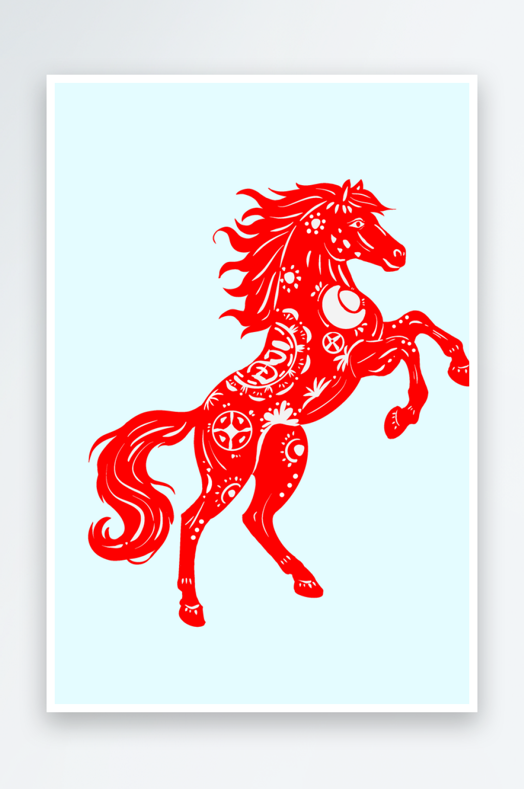马年新年红色剪纸插画元素素材