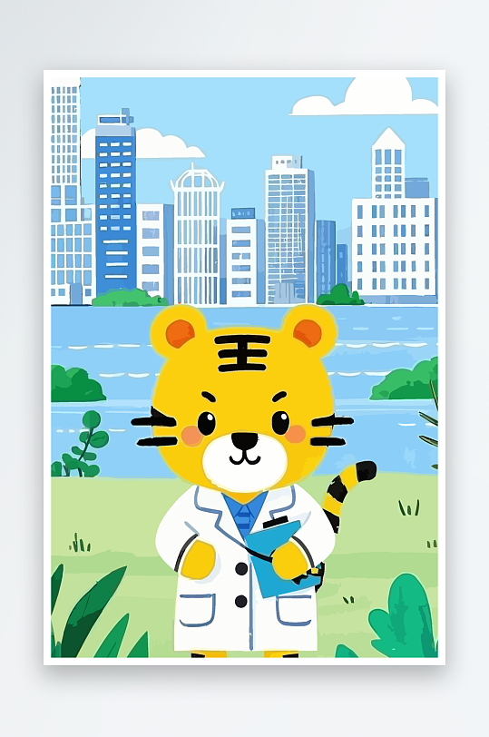 老虎娃娃矢量插画图形