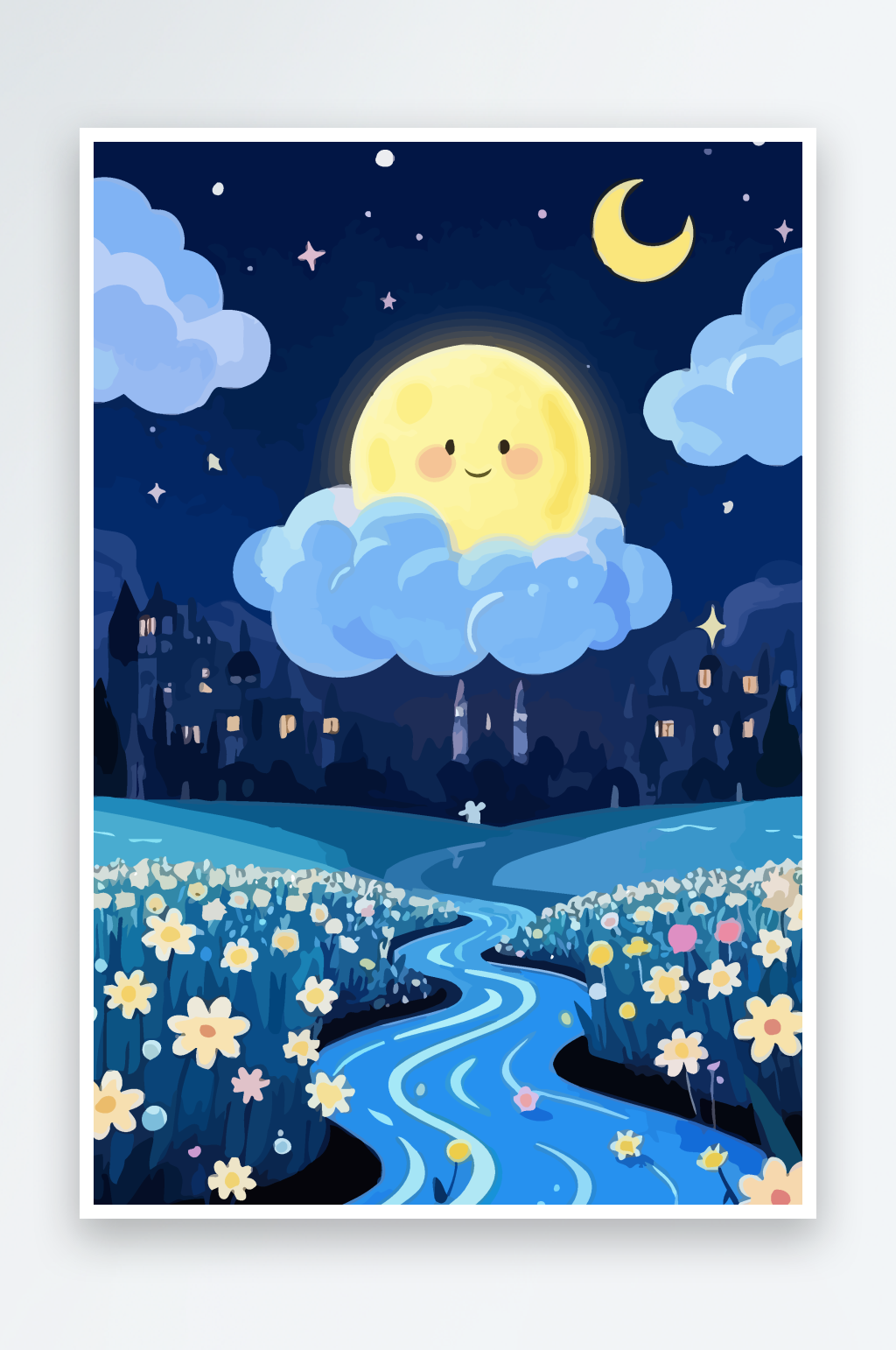月色夜景矢量插画图形素材