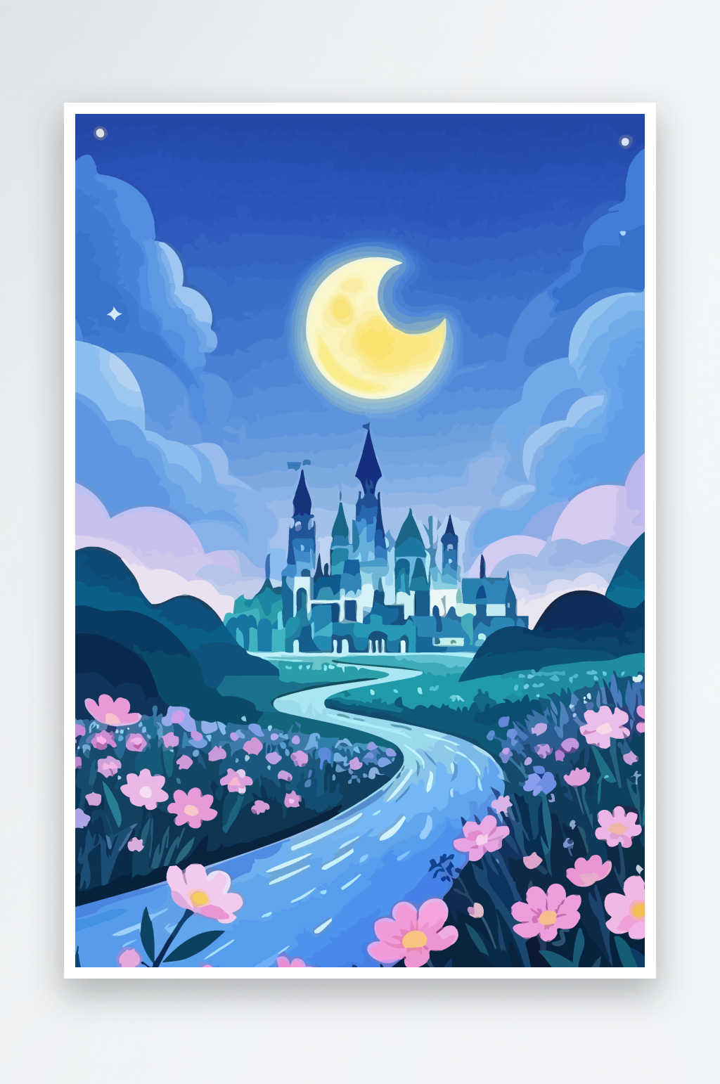 月色夜景矢量插画图形素材