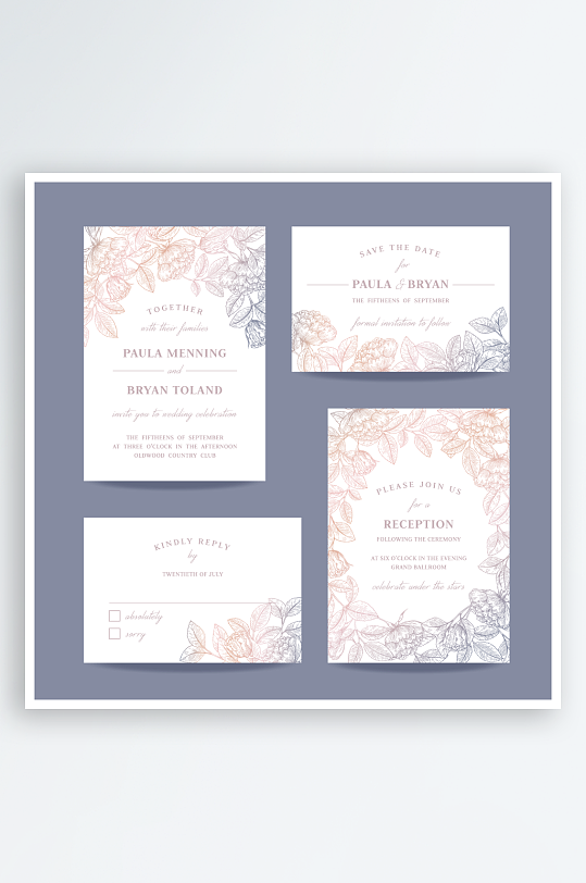 浪漫花卉婚礼请柬设计-众图网