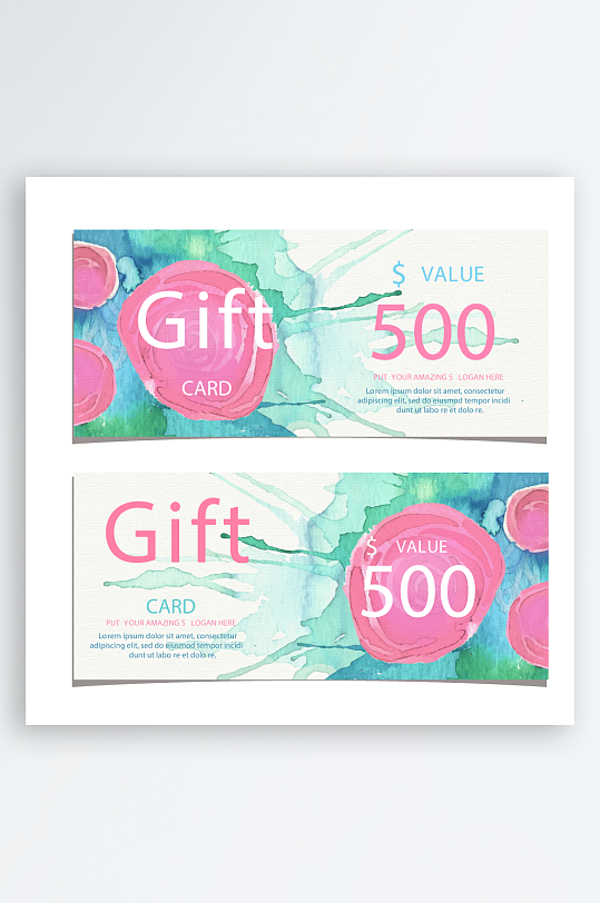 水彩风格500面值礼品卡-众图网