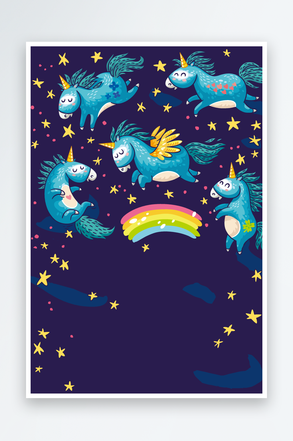 梦幻星空下的独角兽群素材