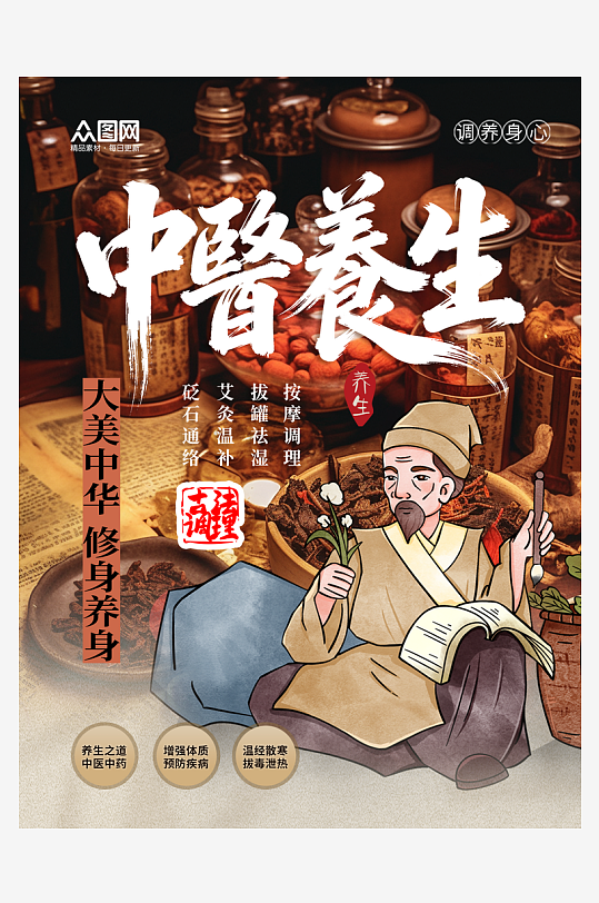 简约创意中医养生小红书封面海报