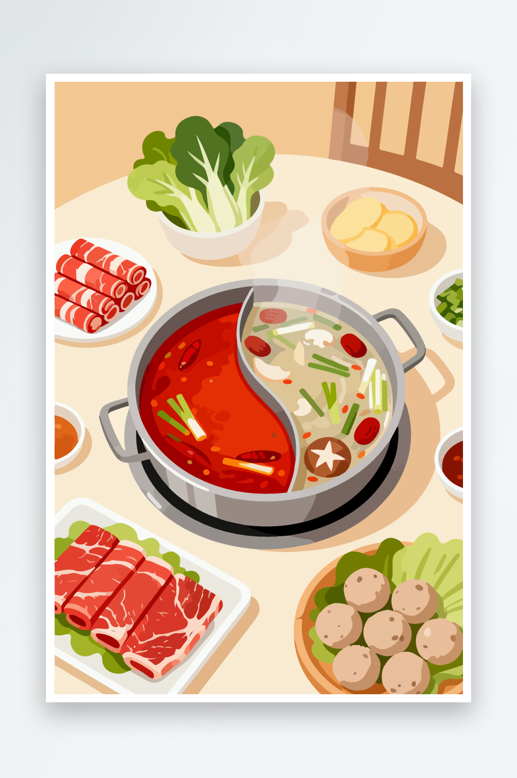 卡通手绘鸳鸯火锅插画素材