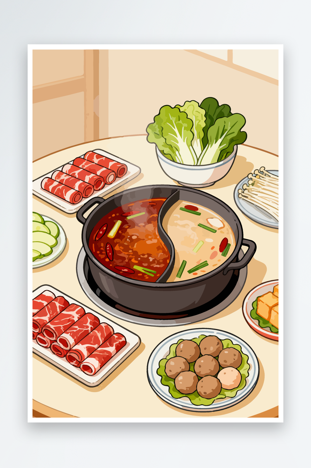 卡通手绘鸳鸯火锅插画素材