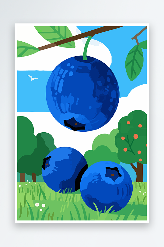 卡通蓝莓水果插画-众图网