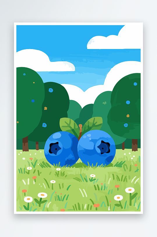 卡通蓝莓水果插画-众图网