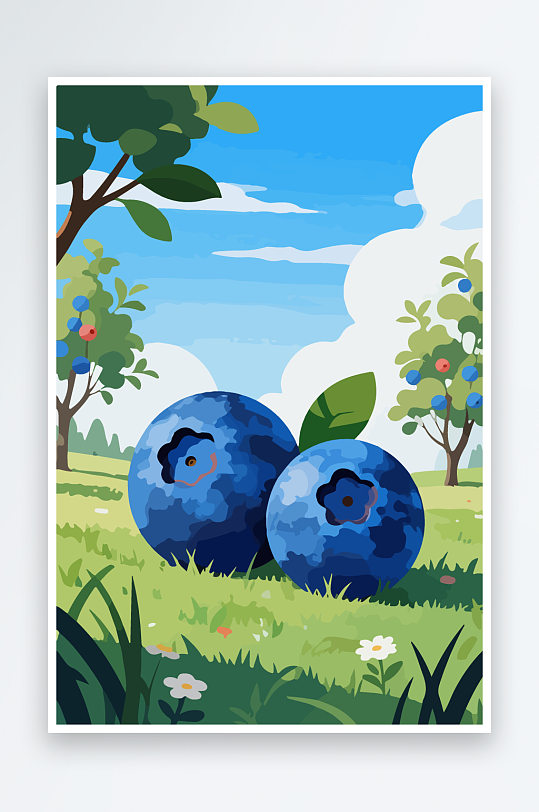 卡通蓝莓水果插画-众图网