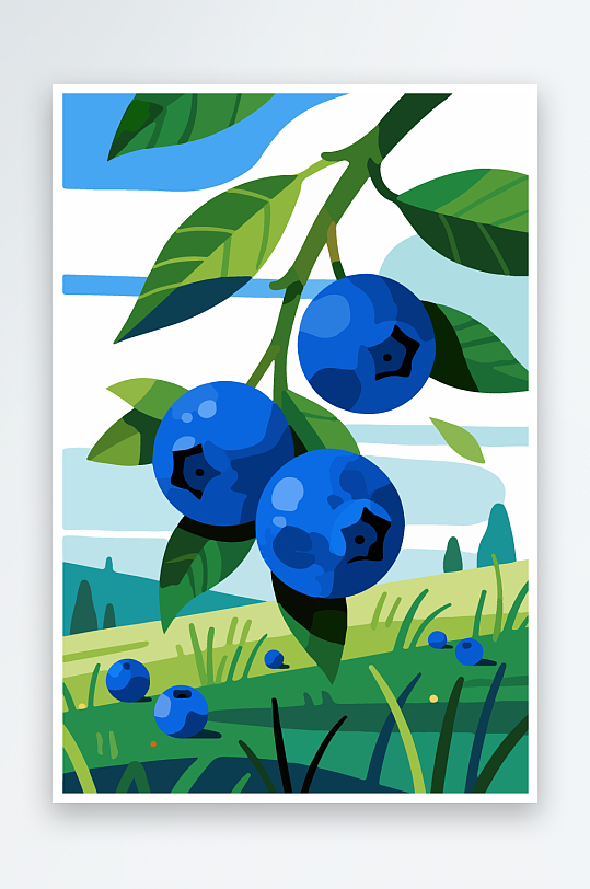 卡通蓝莓水果插画-众图网