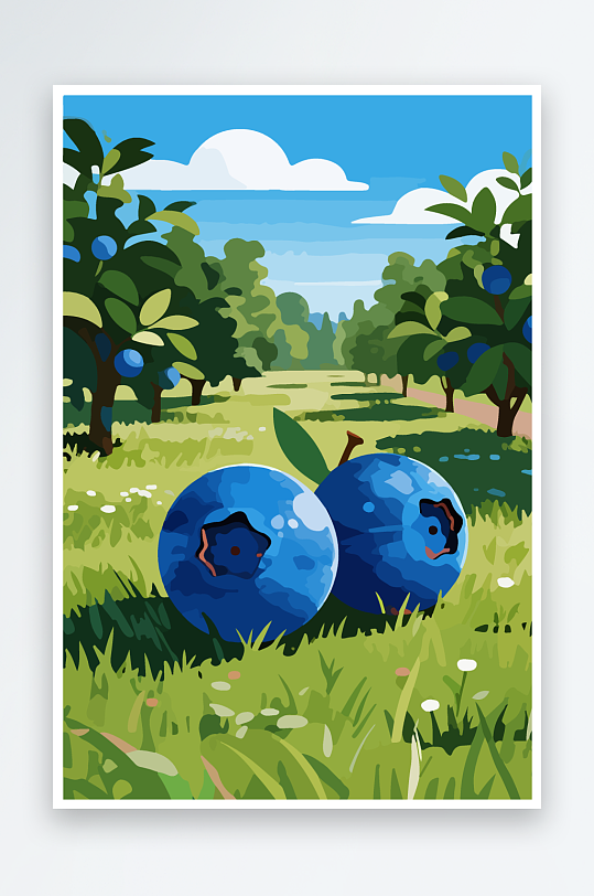 卡通蓝莓水果插画-众图网