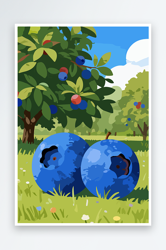 卡通蓝莓水果插画-众图网